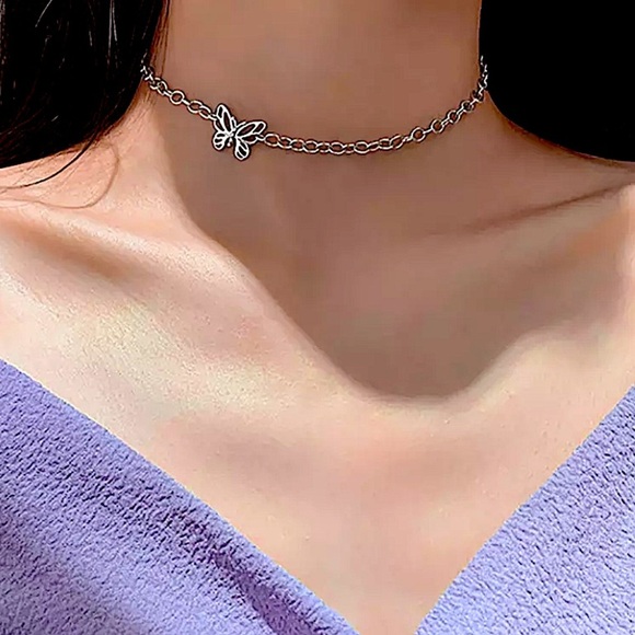 Sterling Silver Butterfly Chain Link Choker - Picture 5 of 8